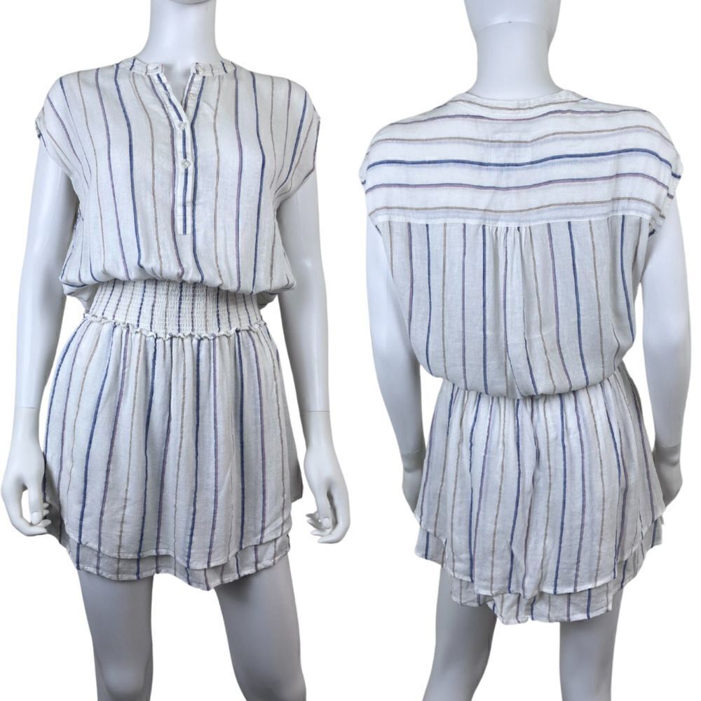 Rails Angelina Belle Stripe Size XS Linen Tiered Smocked Pullover Mini Dress